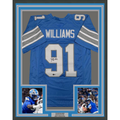 Framed Autographed/Signed Tyleik Williams 35x39 Detroit Blue Football Jersey Beckett BAS COA
