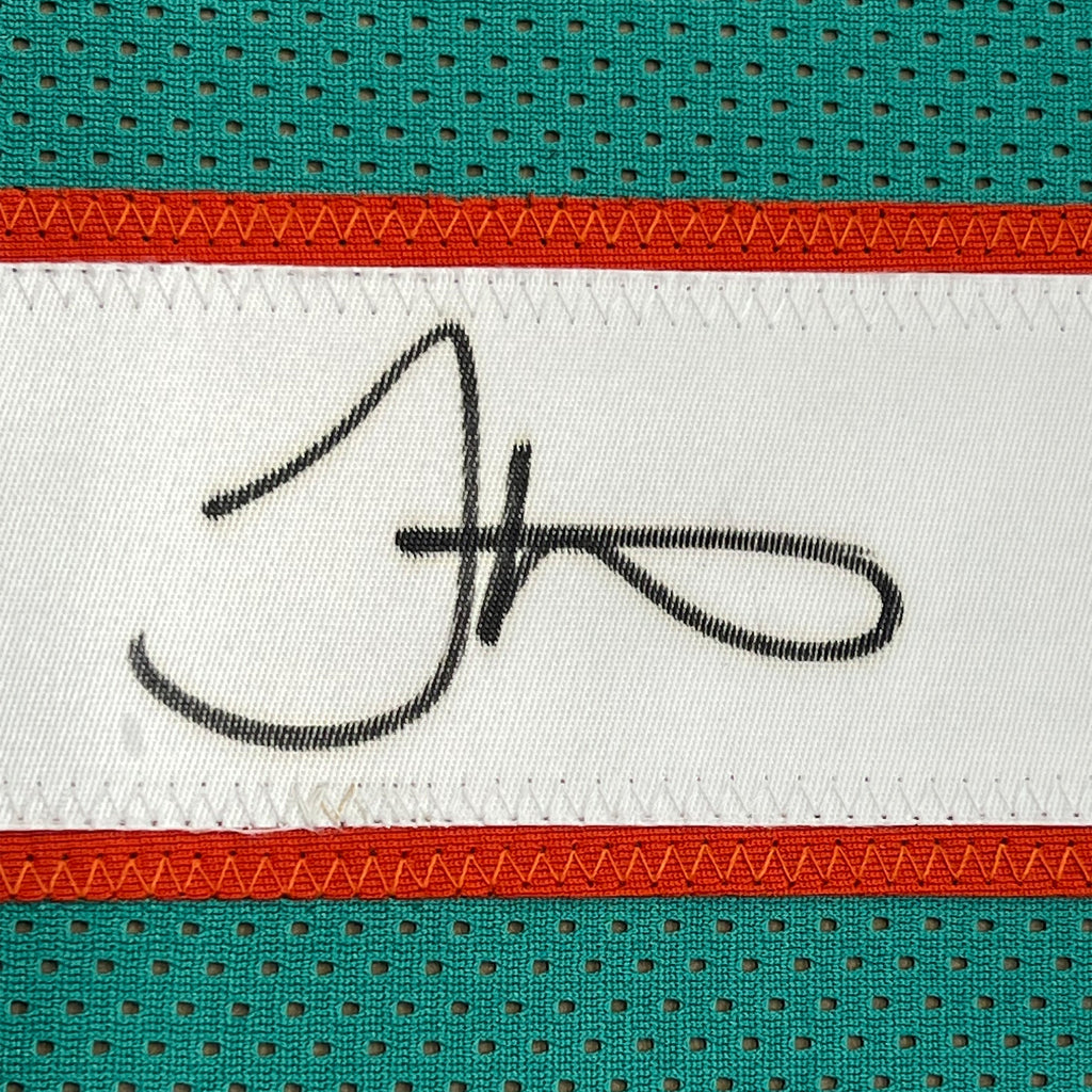 Framed Autographed/Signed Tyreek Hill 35x39 Miami Retro Teal Football Jersey JSA COA