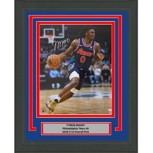 Framed Autographed/Signed Tyrese Maxey Philadelphia 76ers Sixers 16x20 Basketball Photo JSA COA
