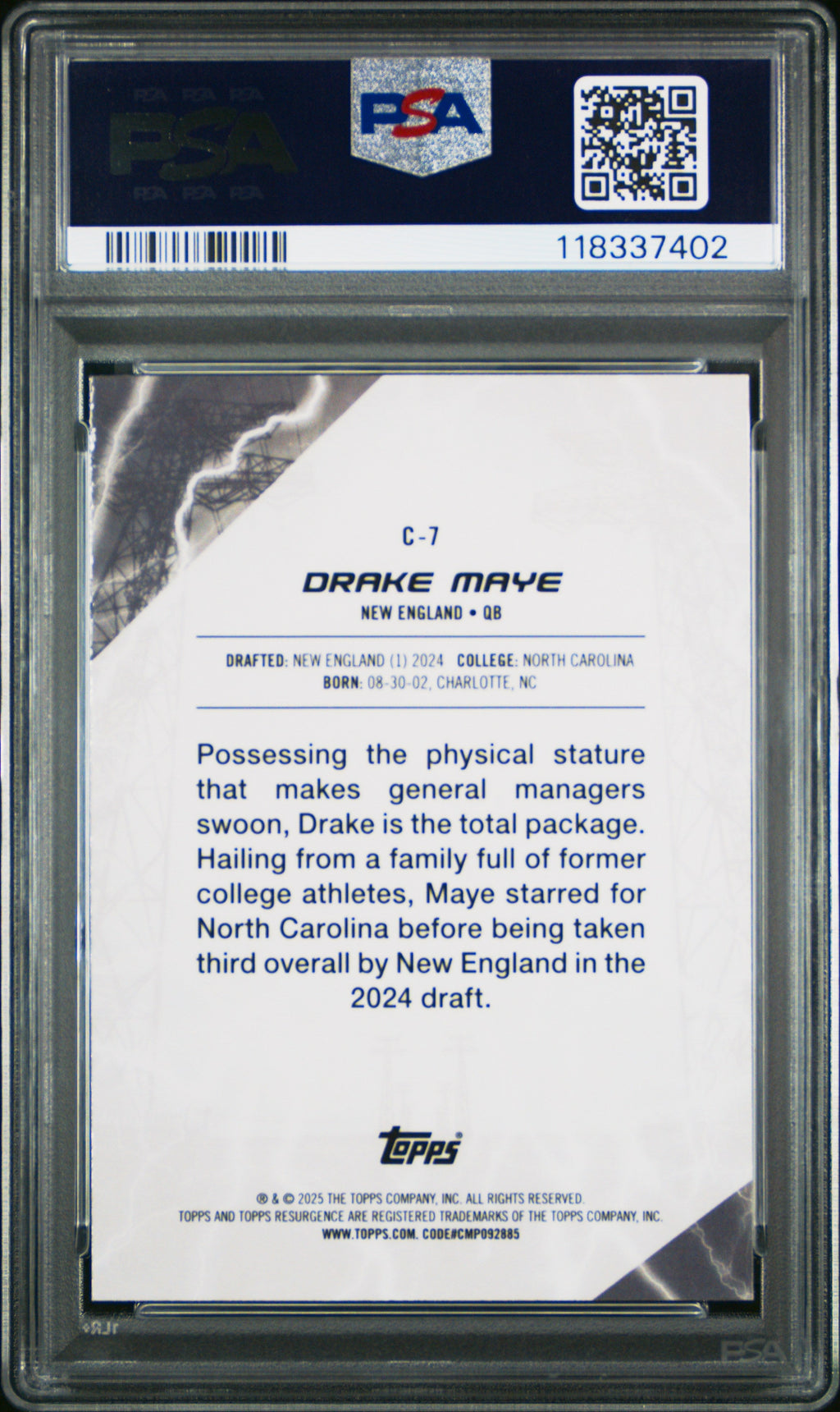 Graded 2024 Topps Resurgence Drake Maye #C7 Conductors Rookie RC Football Card PSA 10 Gem Mint