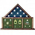 Walnut Three Bay Mantle Flag Display Case.