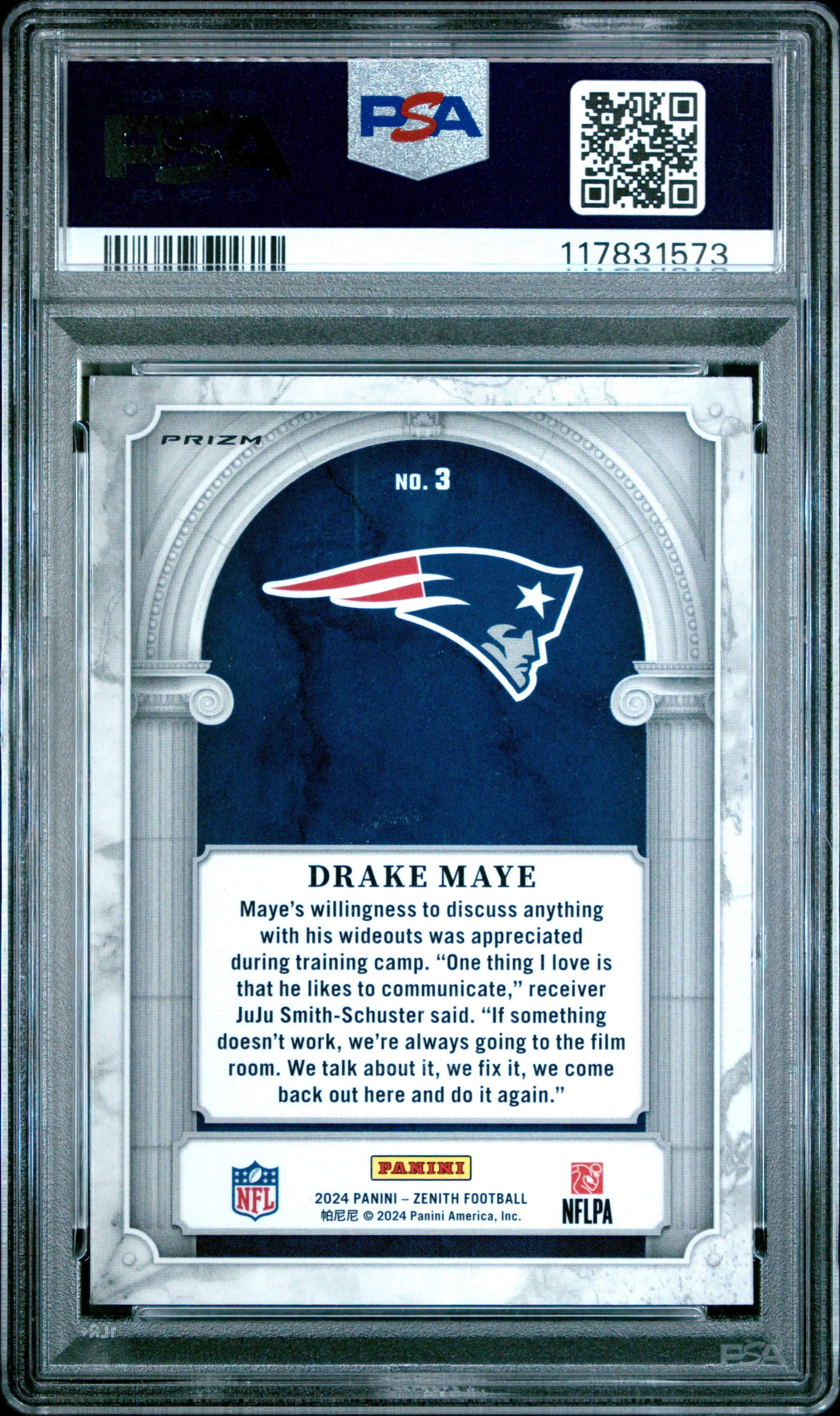 Graded 2024 Panini Zenith Drake Maye #3 Z Marquee Orange Rookie RC Football Card PSA 10 Gem Mint