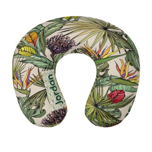 Personalized Tropical Botanical Travel Neck Pillow | Custom Name Gift