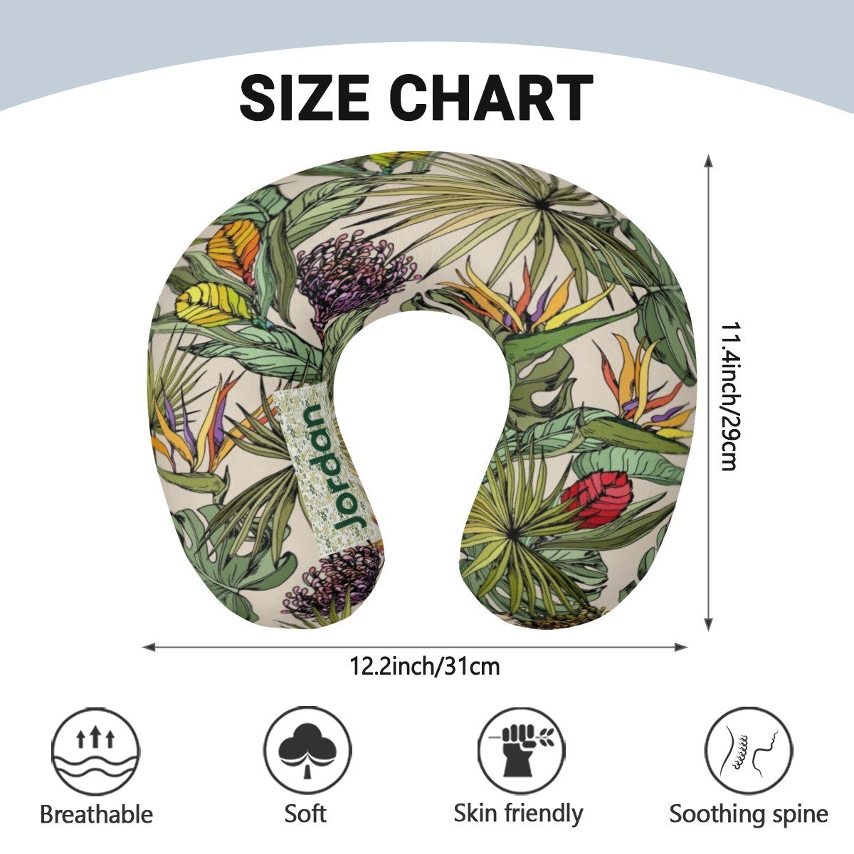 Personalized Tropical Botanical Travel Neck Pillow | Custom Name Gift