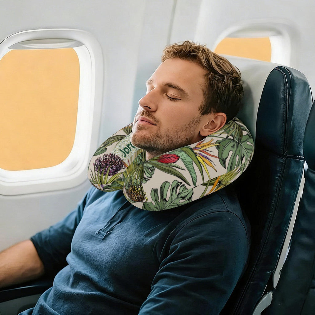 Personalized Tropical Botanical Travel Neck Pillow | Custom Name Gift