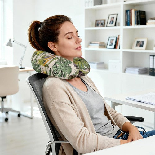 Personalized Tropical Botanical Travel Neck Pillow | Custom Name Gift
