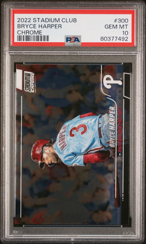 Graded 2022 Topps Stadium Club Bryce Harper #300 Chrome Baseball Card PSA 10 Gem Mint