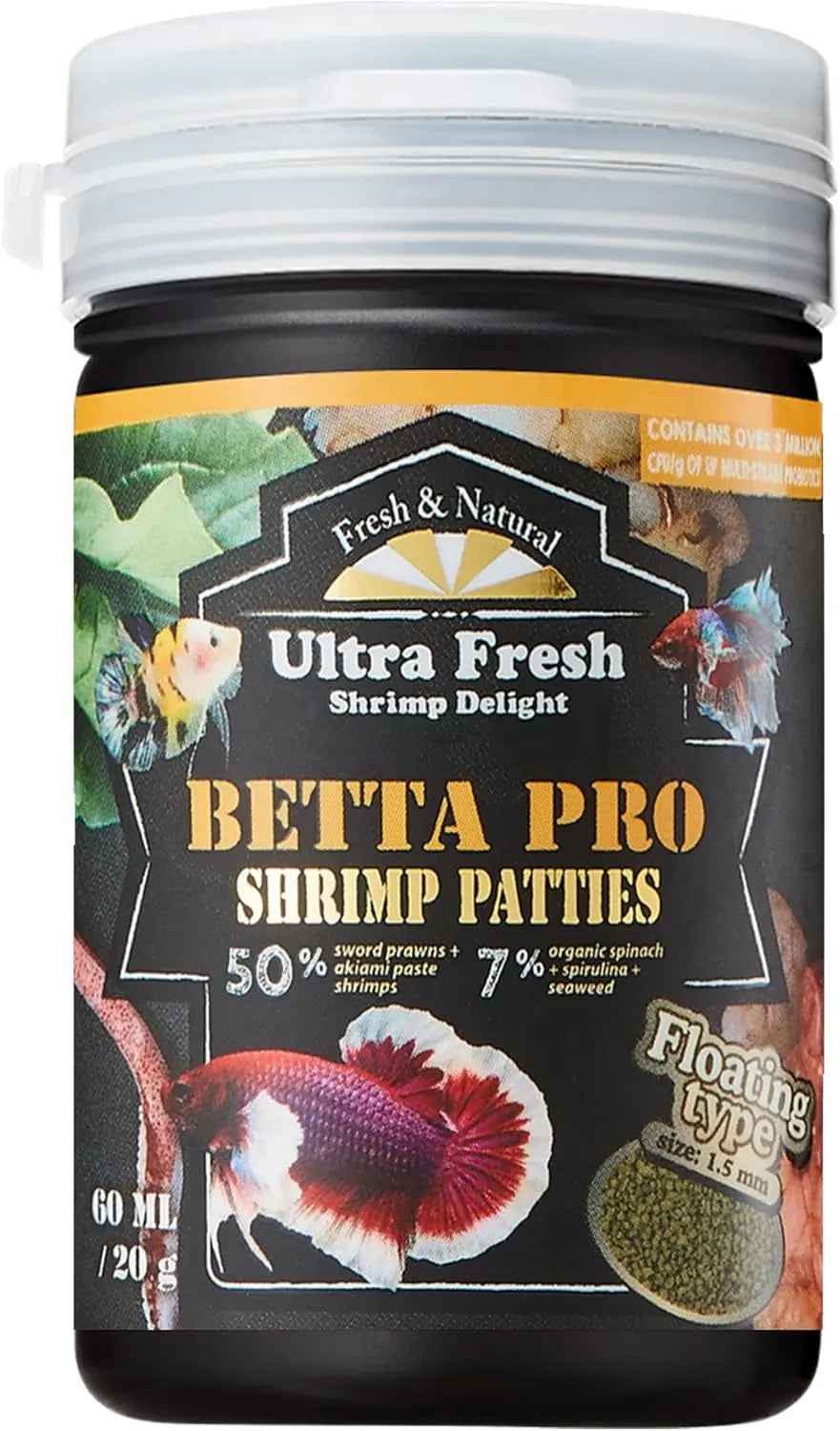 Ultra Fresh Betta Food Shrimp Patties, 50% Prawn