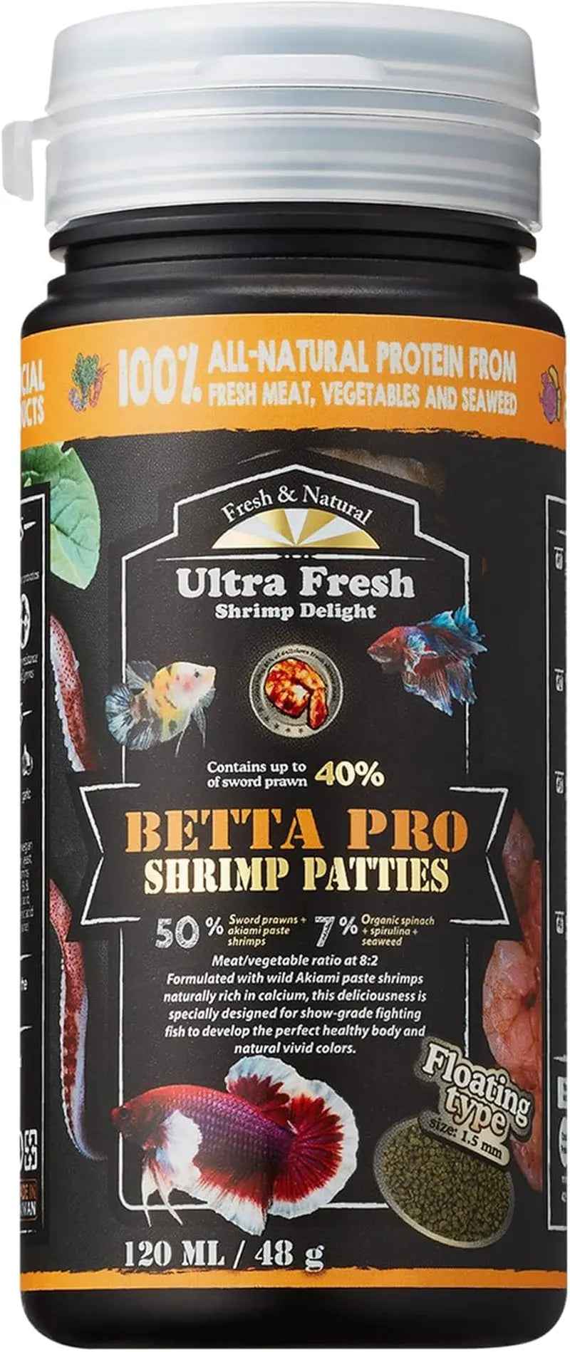 Ultra Fresh Betta Food Shrimp Patties, 50% Prawn