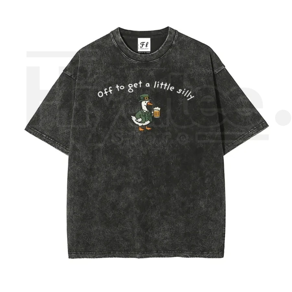 Unisex “Off to Get a Little Silly” Vintage Washed T-Shirt – Shamrock St. Patrick’s Day Graphic Tee