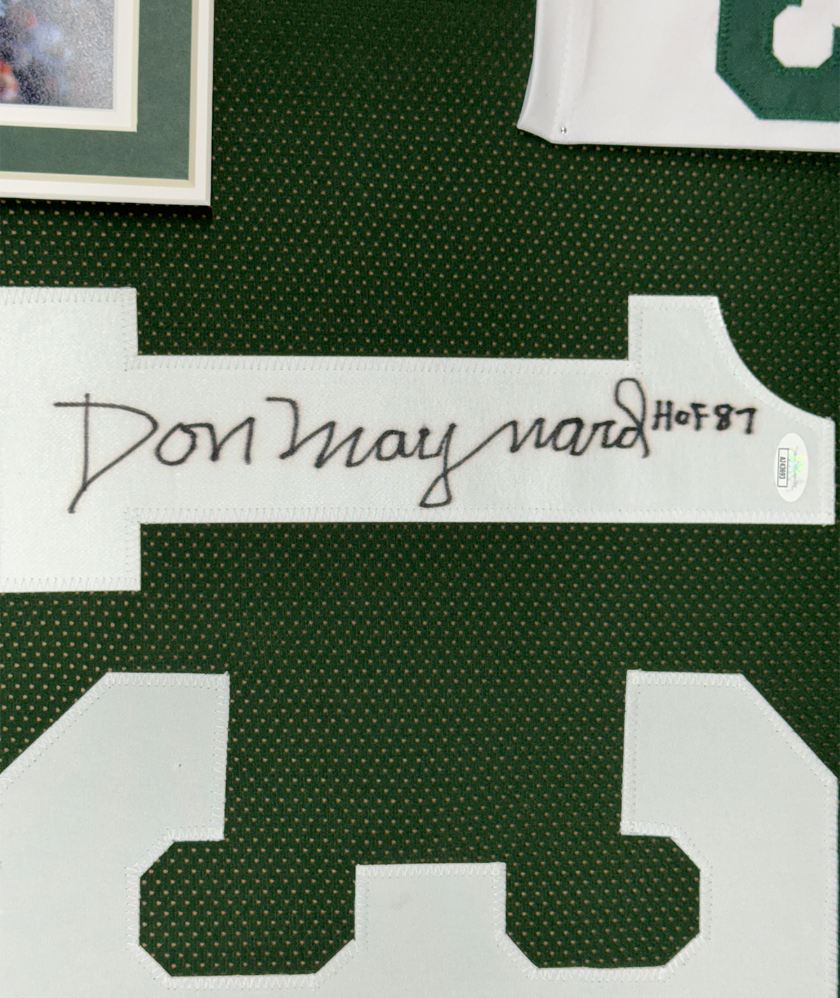 Framed Autographed/Signed Don Maynard HOF 87 35x39 New York Green Football Jersey JSA COA