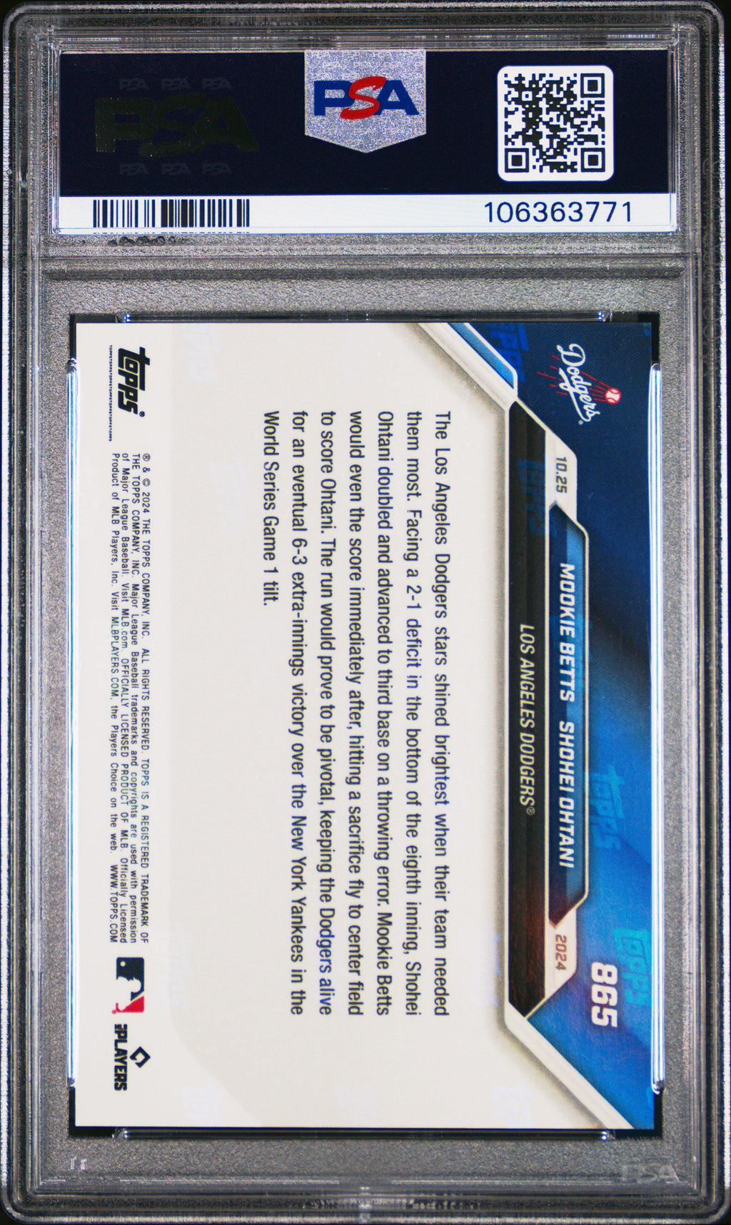 Graded 2024 Topps Now Shohei Ohtani #865 Baseball Card PSA 10 Gem Mint