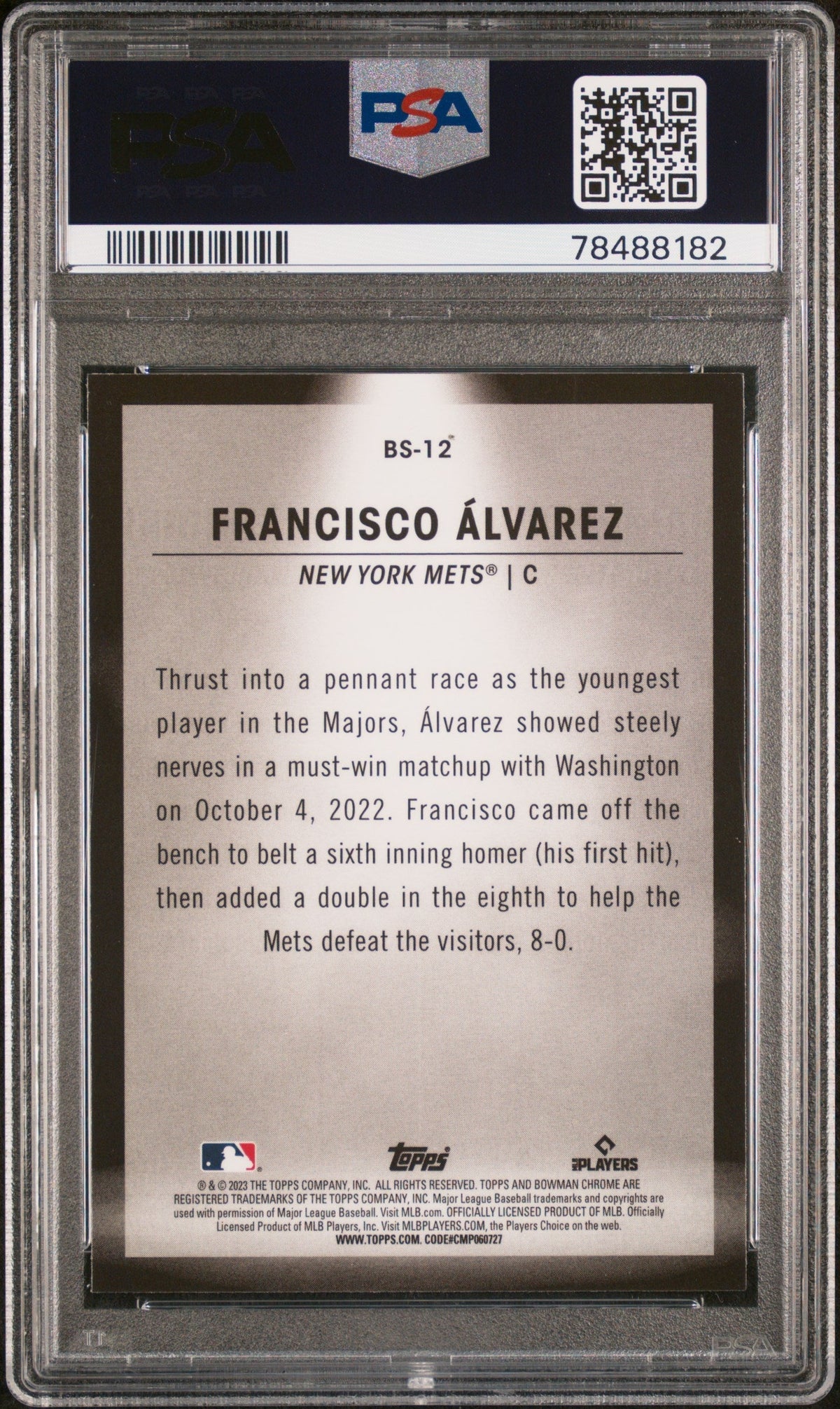 Graded 2023 Topps Bowman Francisco Alvarez #BS12 Spotlights Rookie RC Baseball Card PSA 10 Gem Mint