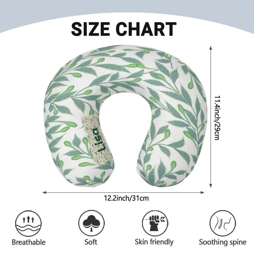 Personalized Botanical Leaf Travel Neck Pillow | Custom Name Gift
