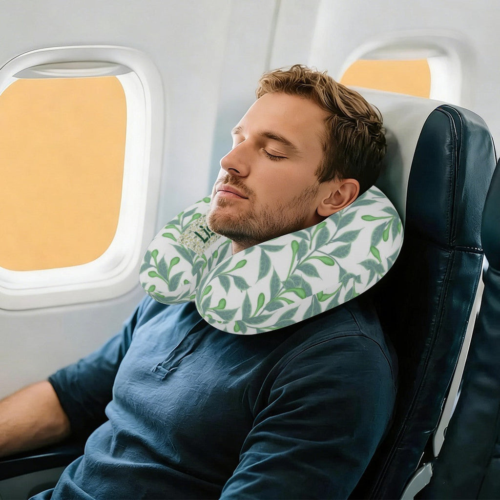 Personalized Botanical Leaf Travel Neck Pillow | Custom Name Gift