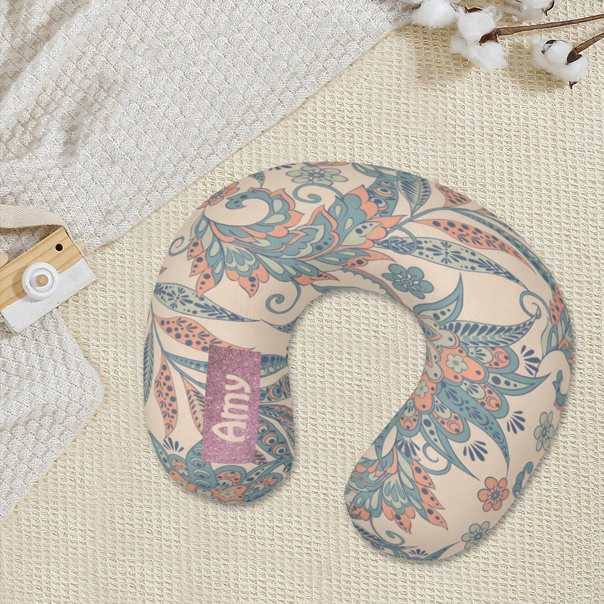 Personalized Paisley Floral Travel Neck Pillow | Custom Name Gift