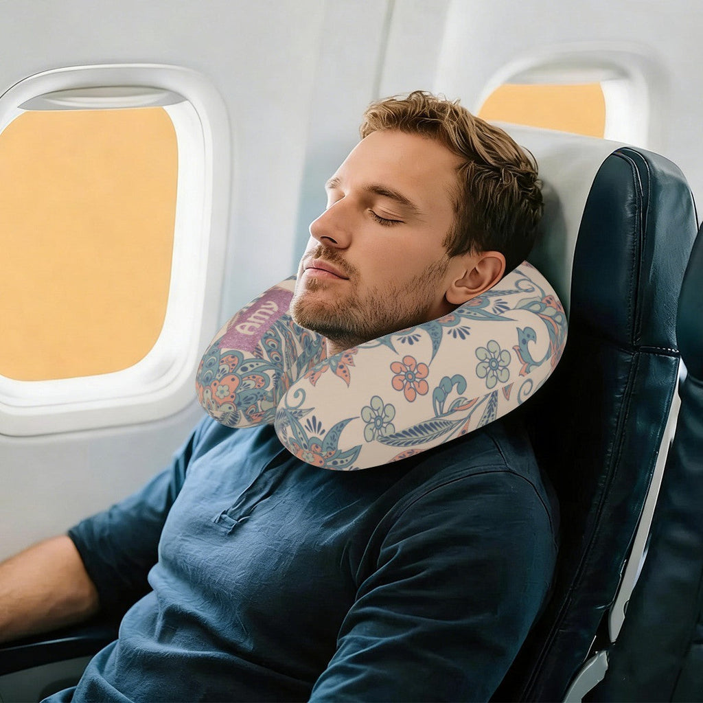 Personalized Paisley Floral Travel Neck Pillow | Custom Name Gift