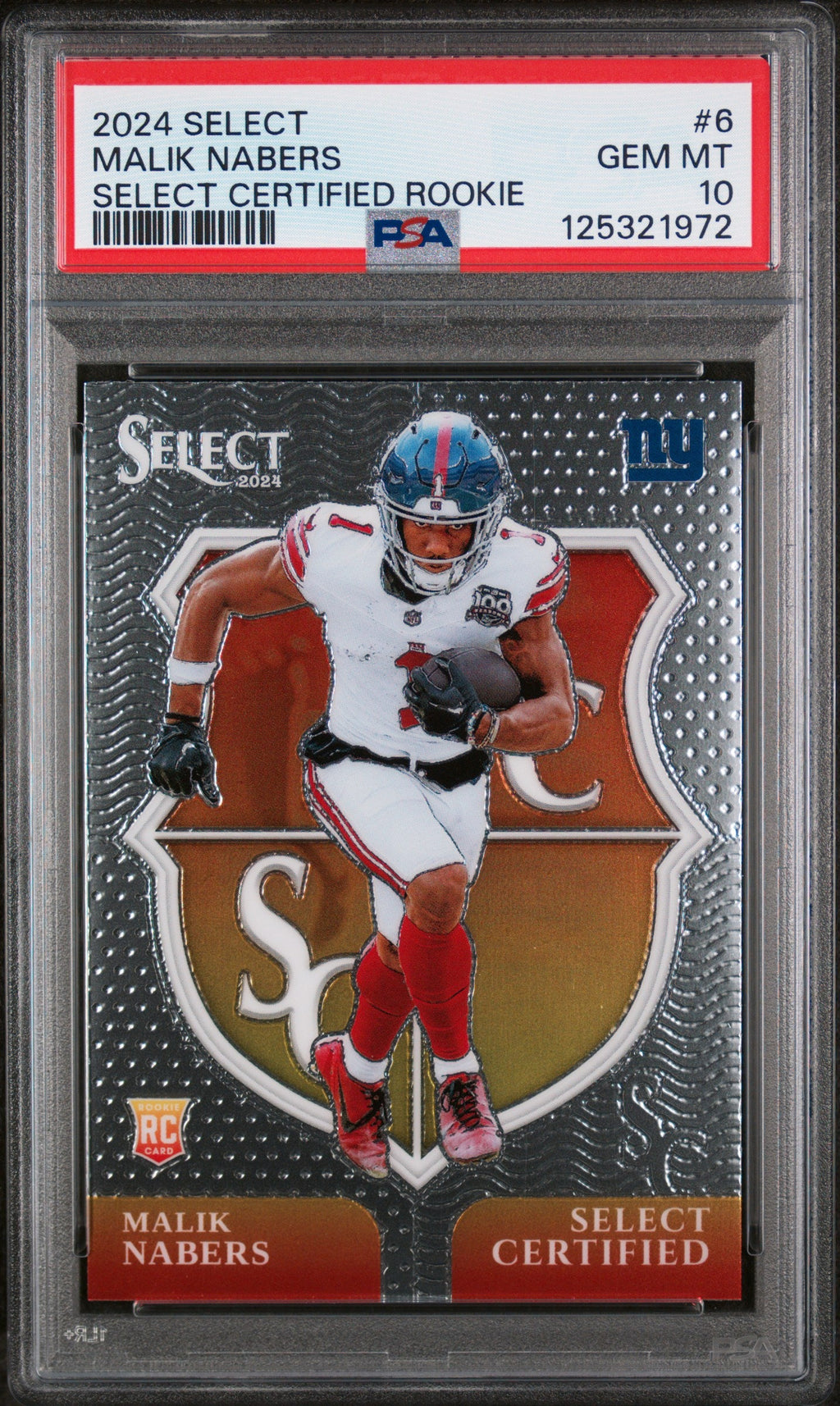 Graded 2024 Panini Select Malik Nabers #6 Select Certied Rookies Rookie RC Football Card PSA 10 Gem Mint