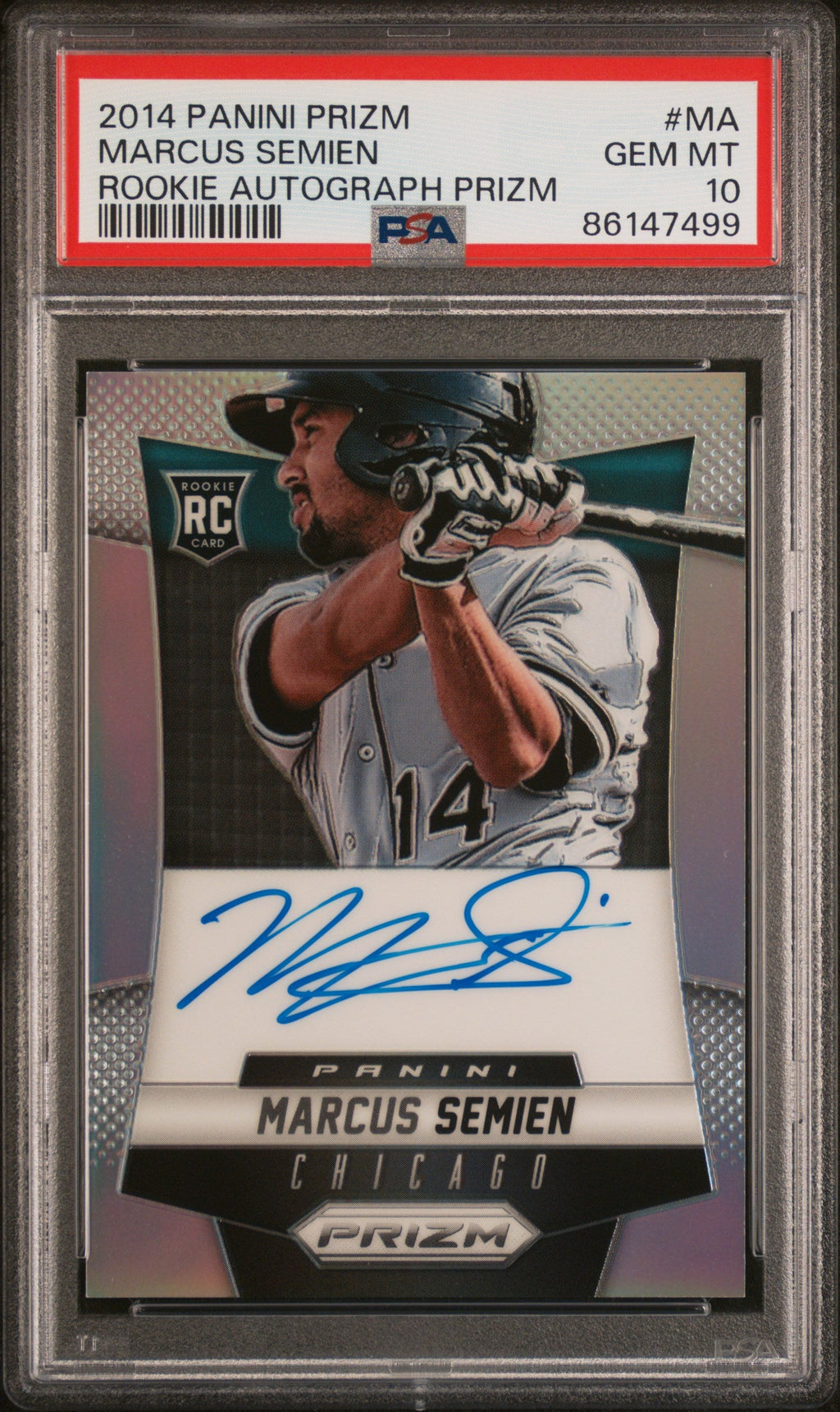 Graded 2014 Panini Prizm Marcus Semien #MA Rookie Autograph Prizm Rookie RC Baseball Card PSA 10 Gem Mint