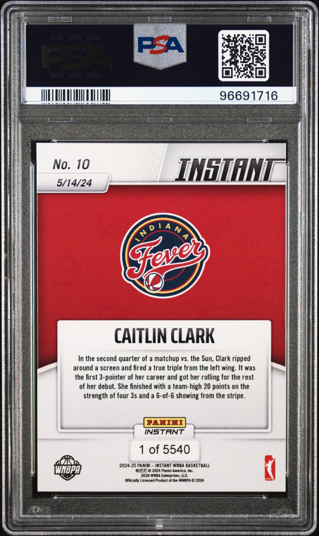 Graded 2024 Panini Instant WNBA Caitlin Clark #10 Rookie RC Basketball Card PSA 9 Mint