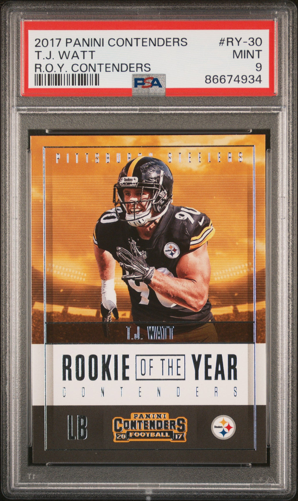 Graded 2017 Panini Contenders T.J. Watt #RY-30 ROY Contenders Rookie RC Football Card PSA 9 Mint