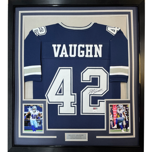 Framed Autographed/Signed Deuce Vaughn 35x39 Dallas Blue Football Jersey JSA COA
