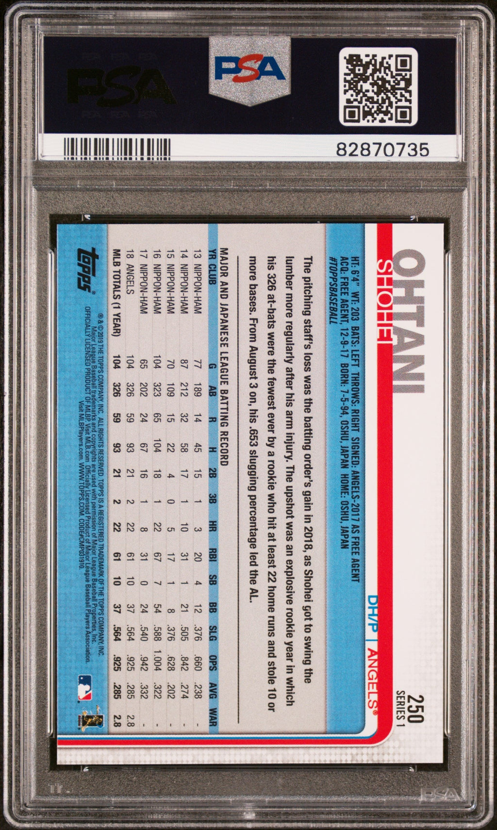 Graded 2019 Topps Complete Set Shohei Ohtani #250 All Star Game Rookie RC Baseball Card PSA 9 Mint