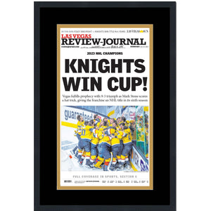 Framed Las Vegas Review-Journal Golden Knights 2023 Stanley Cup Champions 14x24 Hockey Newspaper Cover Photo Professionally Matted V1