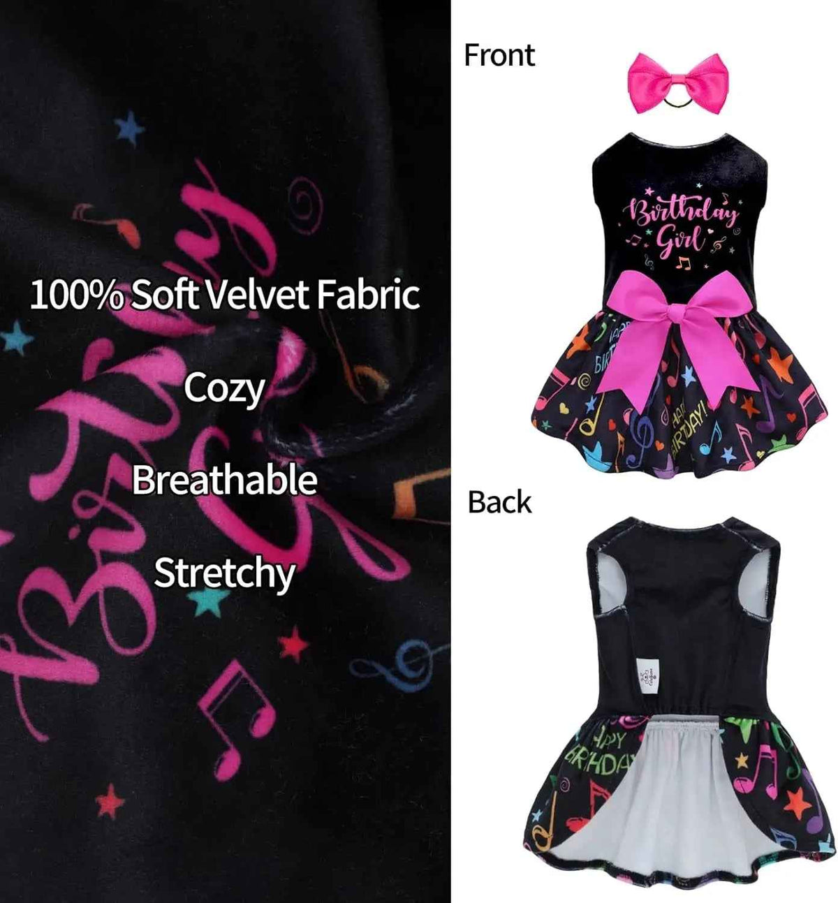 Velvet Dog Birthday and Holiday Dress  For Small Dogs Puppy Holiday Skirt XXS–L