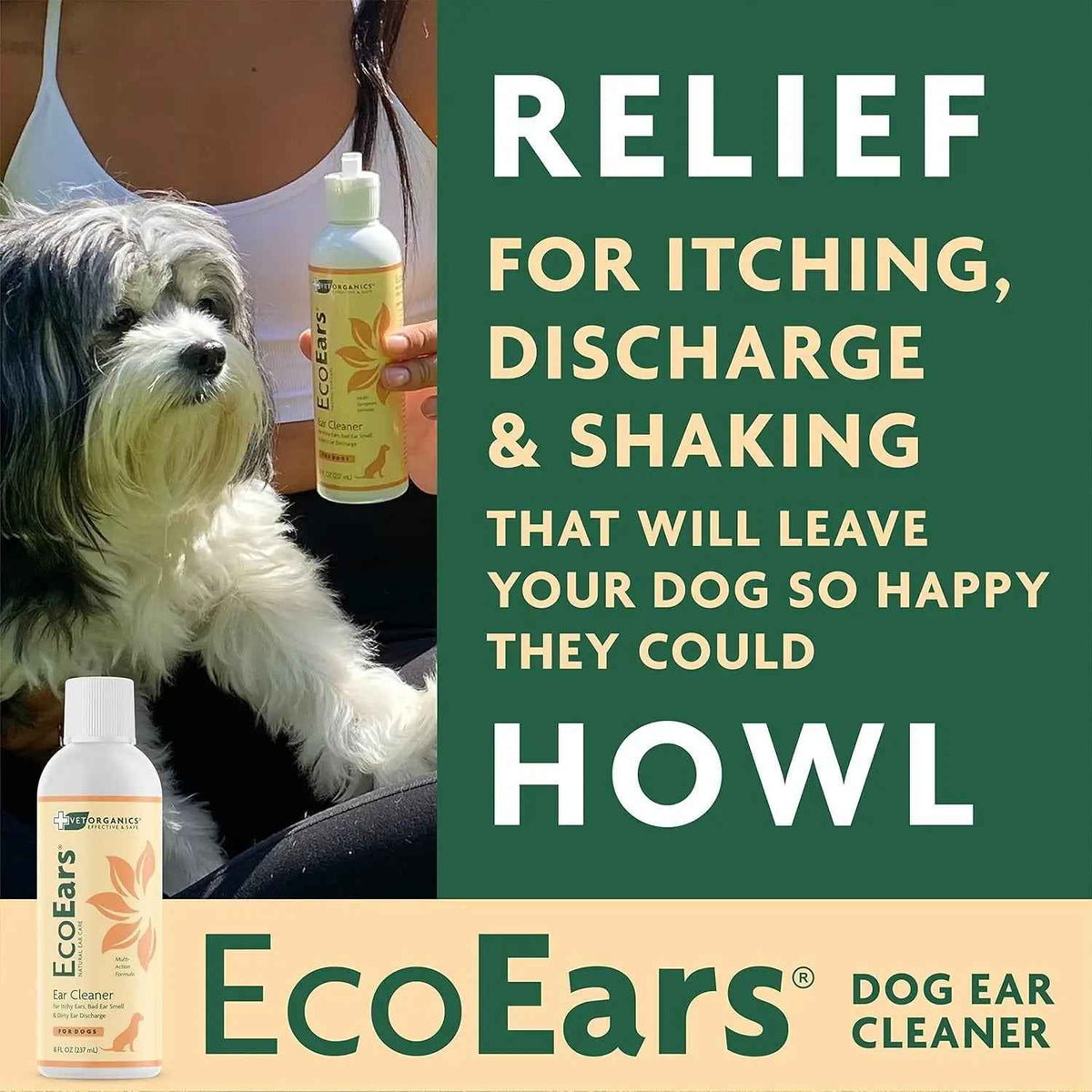 Vet Organics EcoEars Natural Dog Ear Cleaner 8oz – Multi-Action 2-Pack