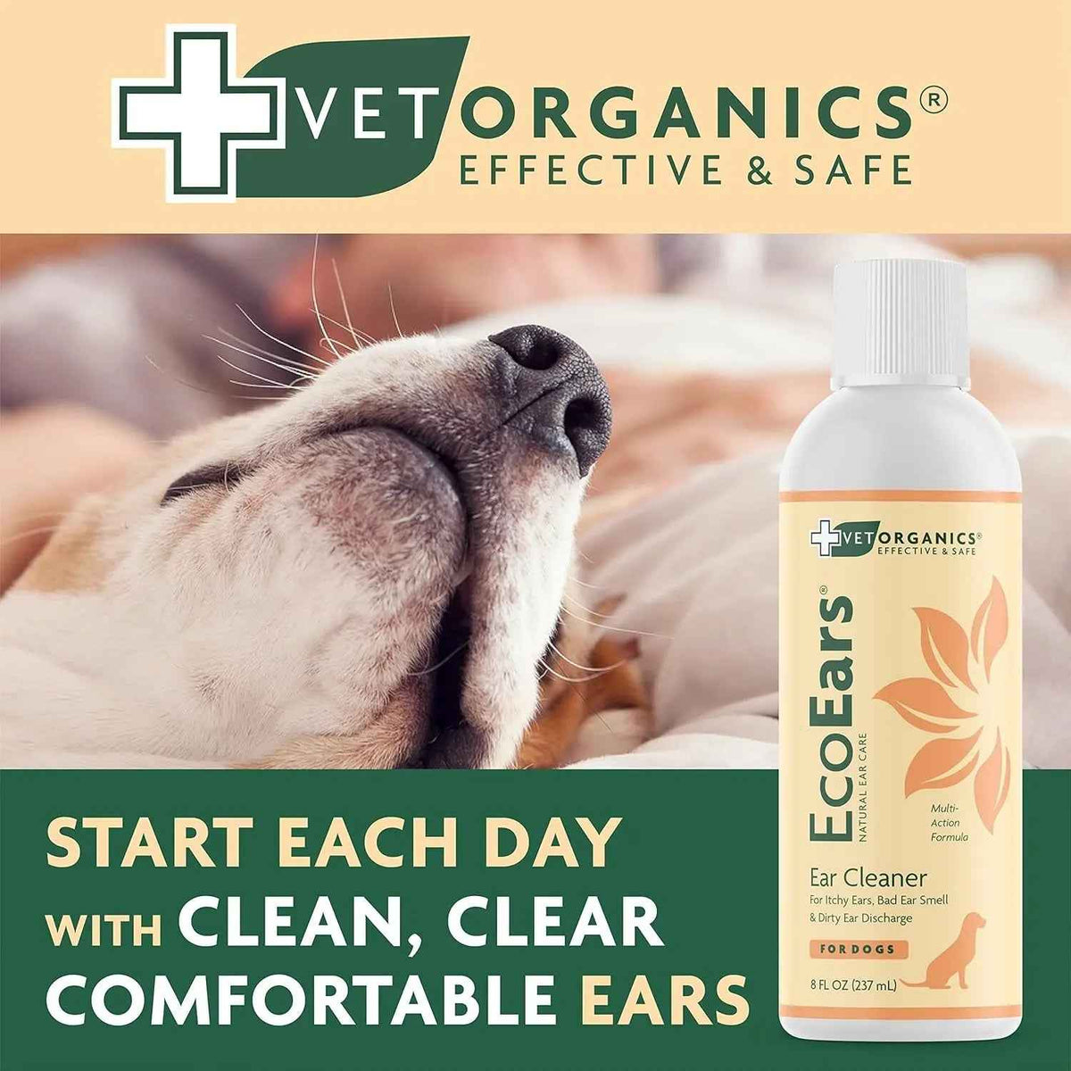 Vet Organics EcoEars Natural Dog Ear Cleaner 8oz – Multi-Action 2-Pack