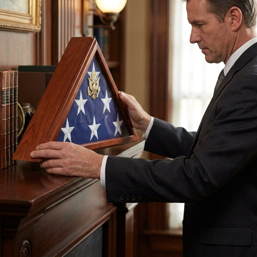 Flag Connections Flag case profile with a built-in urn compartment