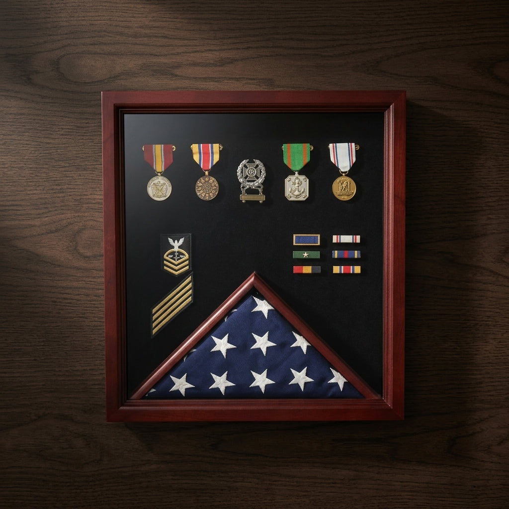 Military Flag and Medal Display Case - 3' x 5' Shadow Box.