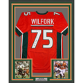 Framed Autographed/Signed Vince Wilfork 35x39 Miami Orange College Football Jersey Beckett BAS COA