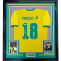 Framed Autographed/Signed Vini Vinicius Jr. #18 35x39 Brazil Yellow Soccer Jersey Beckett BAS COA