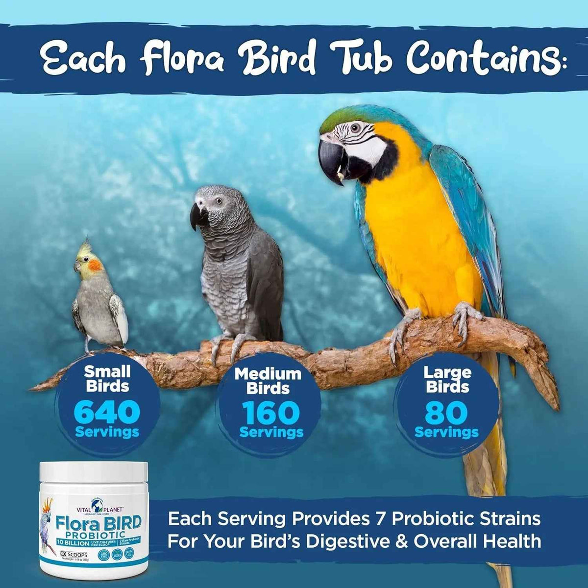 Vital Planet Bird Probiotic Powder 10 Billion CFU, 7 Strains
