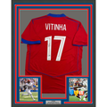 Framed Autographed/Signed Vitinha 35x39 PSG Paris Saint Germain Red Soccer Futbol Jersey Beckett BAS COA