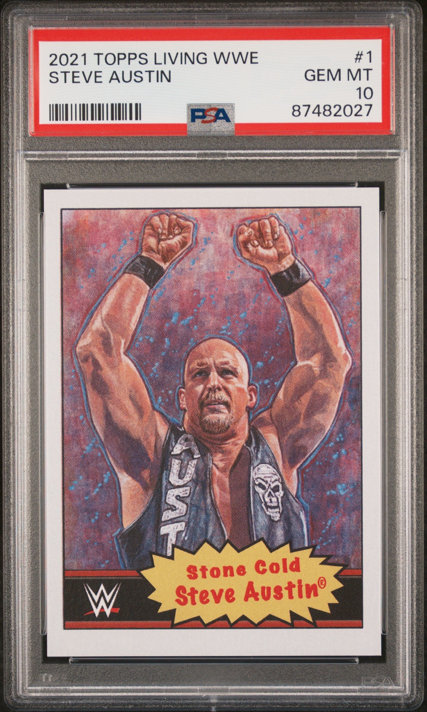 Graded 2021 Topps Living WWE Steve Austin #1 Wrestling Card PSA 10 Gem Mint