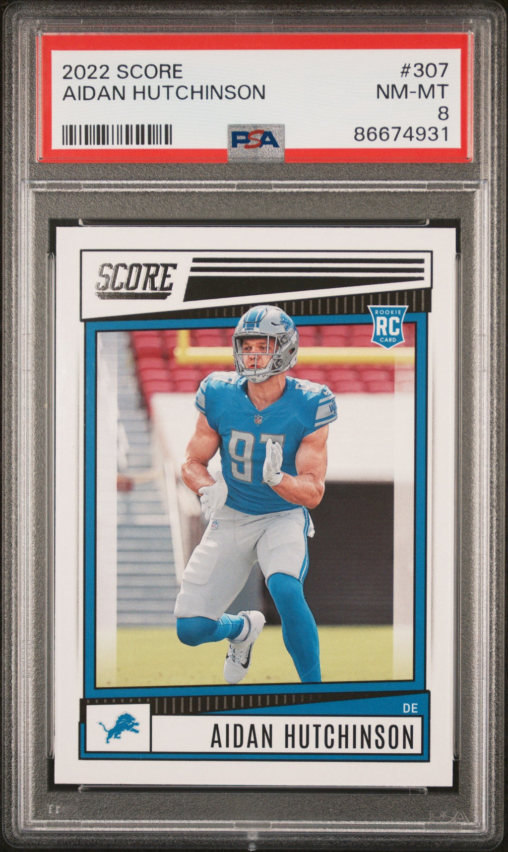 Graded 2022 Panini Score Aidan Hutchinson #307 Rookie RC Football Card PSA 8 Near Mint