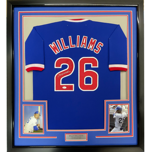 Framed Autographed/Signed Billy Williams 35x39 Chicago Blue Baseball Jersey JSA COA