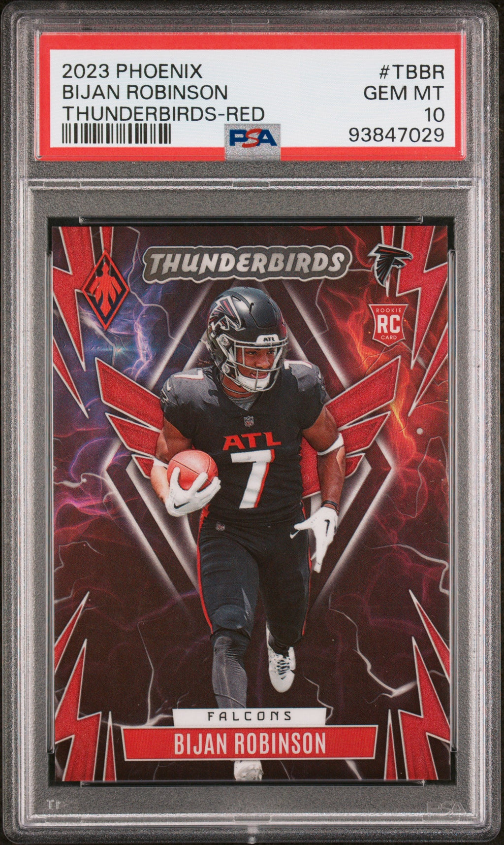 Graded 2023 Panini Phoenix Bijan Robinson #TBBR Thunderbirds Red /199 Rookie RC Football Card PSA 10 Gem Mint