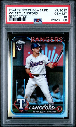 Graded 2024 Topps Chrome Update Wyatt Langford #USC37 Refractor Rookie RC Baseball Card PSA 10 Gem Mint
