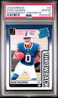 Graded 2024 Panini Donruss Keon Coleman #42 Rated Rookies Throwback Rookie RC Football Card PSA 10 Gem Mint