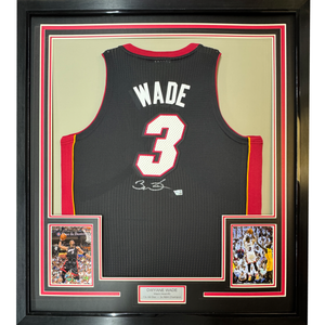 Framed Autographed/Signed Dwyane Wade 35x39 Miami Heat Black Mitchell & Ness Authentic Basketball Jersey Fanatics COA
