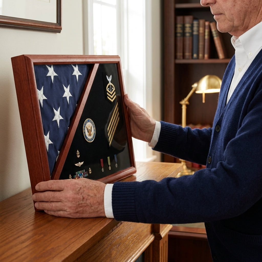 Air Force - Wood Flag Display Case - Walnut Material.