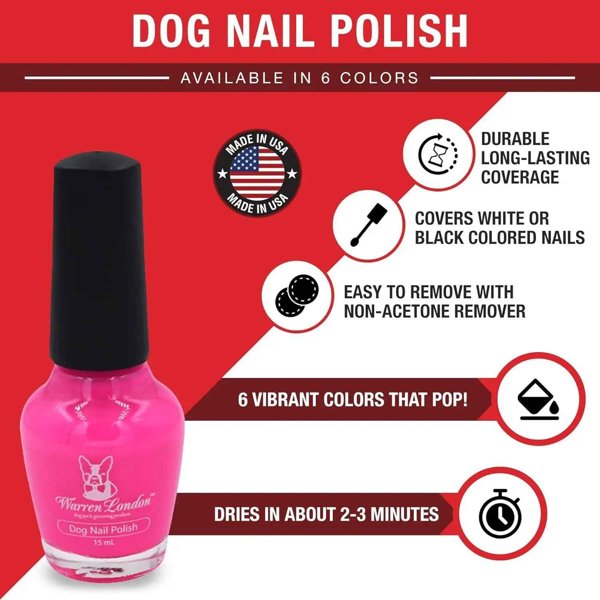 Warren London Dog Nail Polish – 6 Pack, Bright Colors