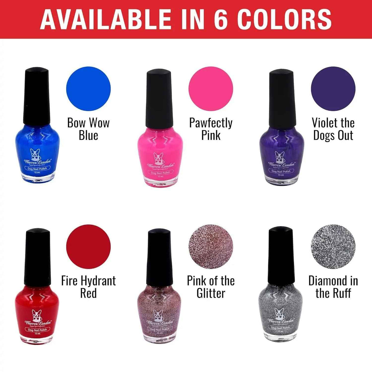 Warren London Dog Nail Polish – 6 Pack, Bright Colors