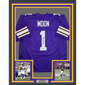 Framed Autographed/Signed Warren Moon HOF 06 35x36 Minnesota Purple Football Jersey Beckett BAS COA