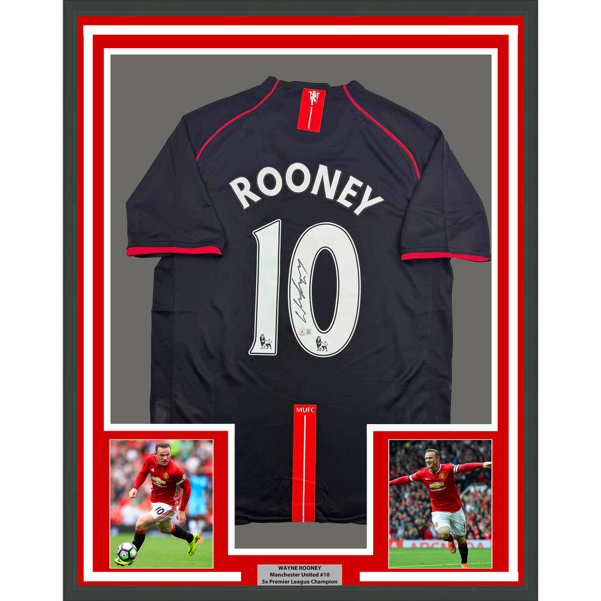 Framed Autographed/Signed Wayne Rooney 35x39 Manchester United Black 2008 Soccer Jersey Beckett BAS COA