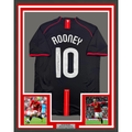 Framed Autographed/Signed Wayne Rooney 35x39 Manchester United Black 2008 Champions League Final Soccer Jersey Beckett BAS COA